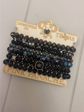 Pink Panache Black Beaded Stretch Bracelet Set